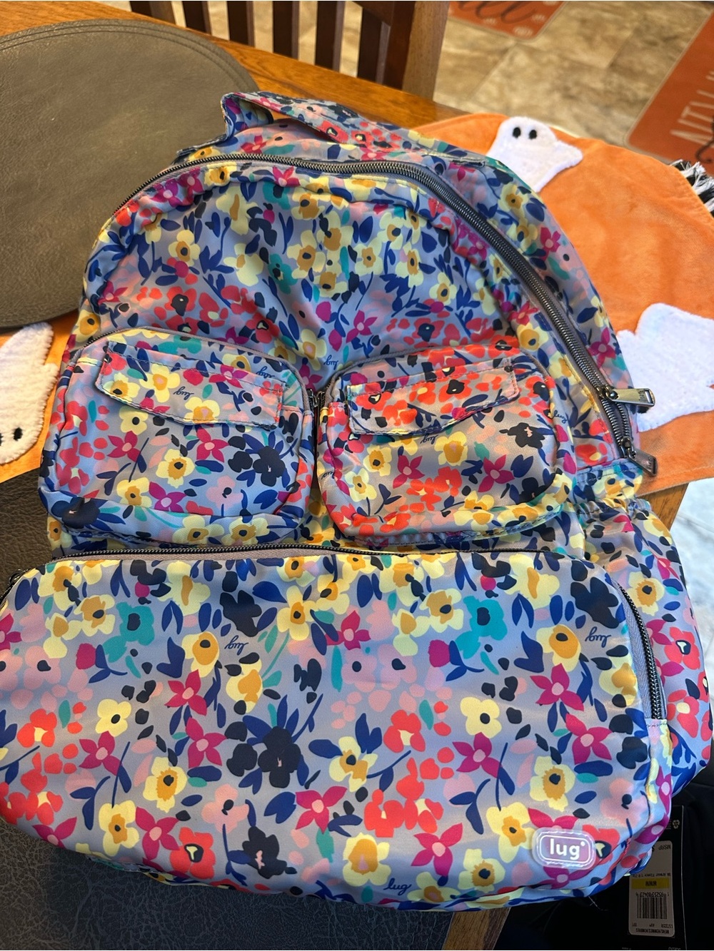 lug Floral Print Backpack in Yellow, Pink, Blue & Navy